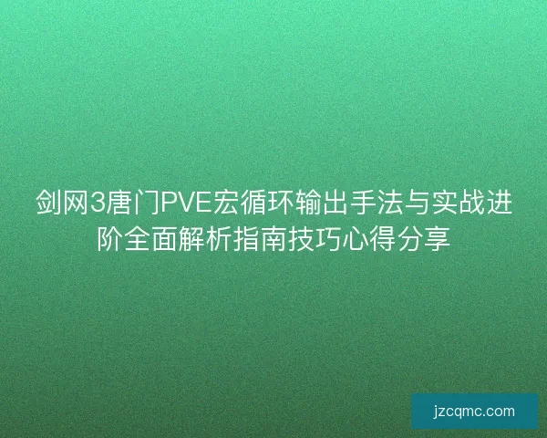 剑网3唐门PVE宏循环输出手法与实战进阶全面解析指南技巧心得分享